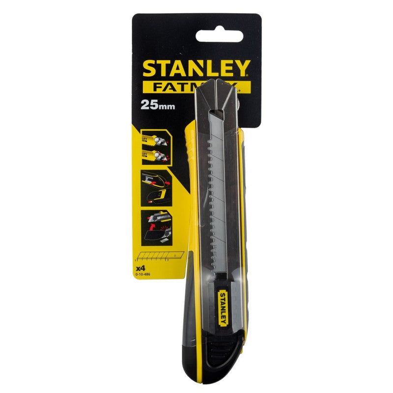 [10-486] -Cuchilla Snap-Off, Fatmax, Ancho De Hoja De 25 Mm, Cuerpo Plastico Abs, Mago De Goma, Rieles Acero Inox. Marca Stanley