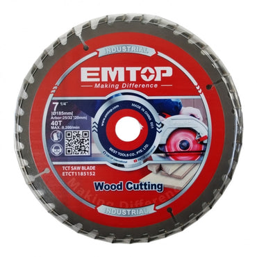 [ETCT1185152] -Disco De Sierra, 7-1/4, Eje De 20 Mm Con Reductor A 16 Mm, 40 Dientes De Carburo, Para Madera. Marca Emtop