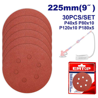 [EKRS225030] -Set De 30 Discos De Lija Con Velcro, 9 Pulg, Granos 40, 80, 120 Y 180, Ideal Para Lijadora Uldsd105016. Emtop