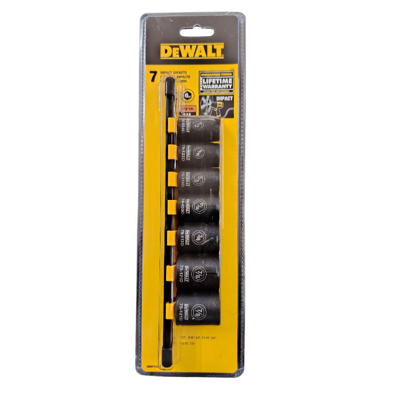 [DWMT74452OSP] -Juego De 7 Copas Cortas De Impacto En Pulgadas Raiz 1/2, Incluye 1/2, 9/16, 5/8, 11/16, 3/4, 13/16 Y 7/8 Plg. Dewalt