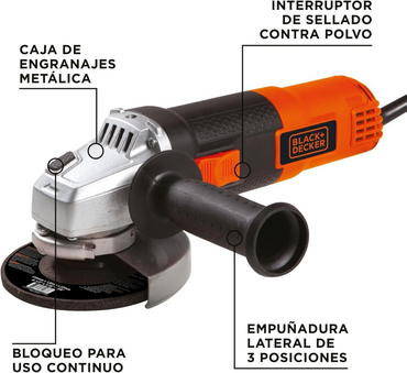 Pulidora BLACK+DECKER 4-½" 920W con 6 Discos Gratis