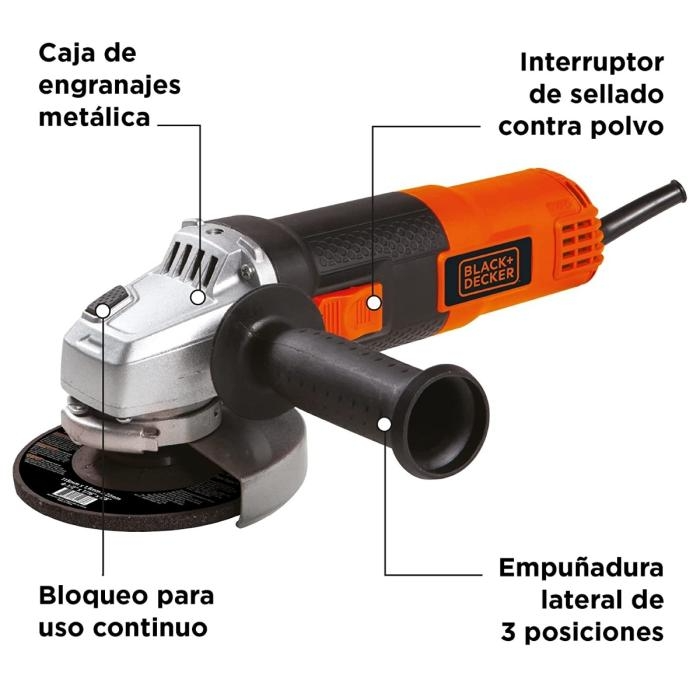 Pulidora BLACK+DECKER 4-½" 920W con 6 Discos Gratis