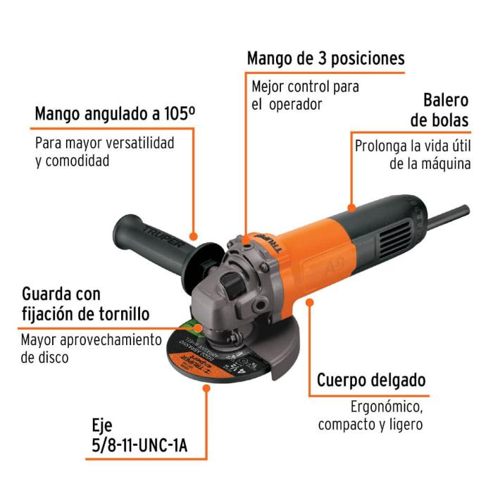 Pulidora esmerialdora TRUPER PRO Angular 4-1/2" 800W