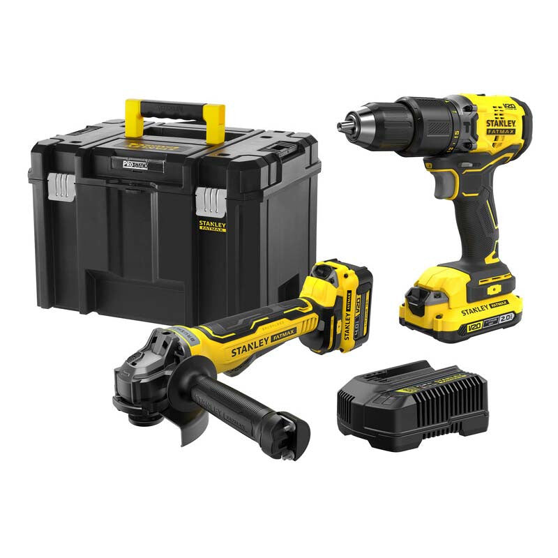 [SBDG280D1M1T-B3] -Combo Barreno/Taladro Percutor 1/2 Y Esmeriladora 4 1/2 -5 Pulg. Inalambricos 20v, Brushless, En Caja Pro-Stack. Stanley