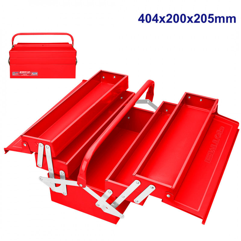 [ETBXS0301] -Caja Metalica Para Herramientas, Con 3 Niveles Plegables Y 5 Bandejas, Largo 16, Alto 8, Ancho 8 Pulg. Marca Emtop