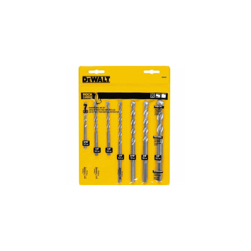 [DW5207  Y] -Juego De 7 Brocas Rock Carbride, Para Concreto De 3/16, 1/4, 5/16, 3/8 Y 1/2 Pulgadas . Marca Dewalt