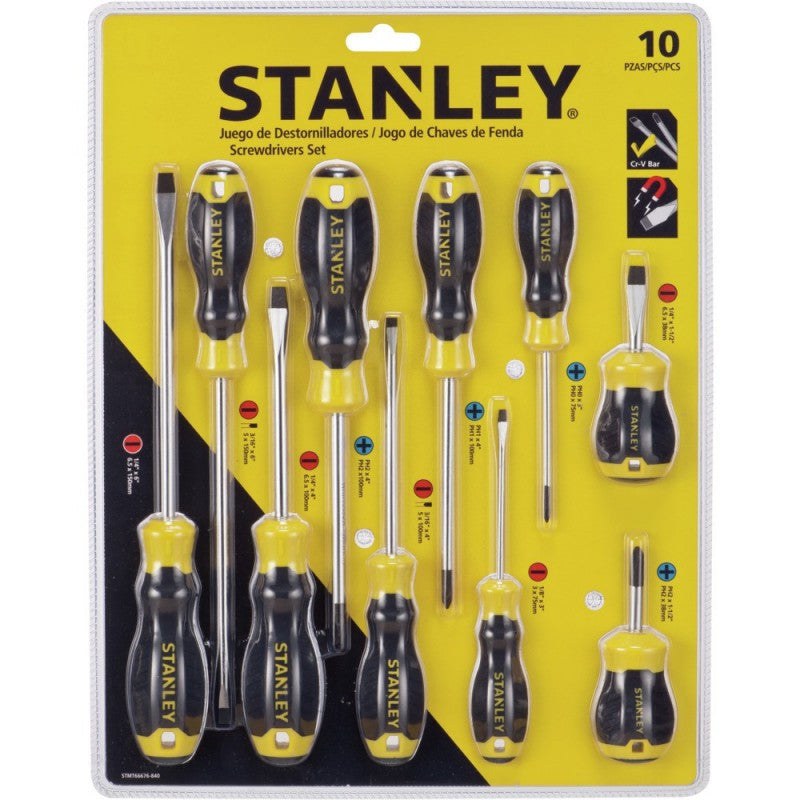 [STMT66676-840] -Juego De 10 Destornilladores Cushiongrip, 4 Planos, 2 Gabiente, 4 Phillips. Marca Stanley
