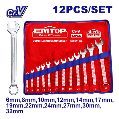 [ECSS11202] -Juego De 12 Llaves Cola Corona Cromo Vanadio Milimetricas, Incluye 6, 8, 10, 12, 14, 17, 19, 22, 24, 27, 30, 32. Emtop