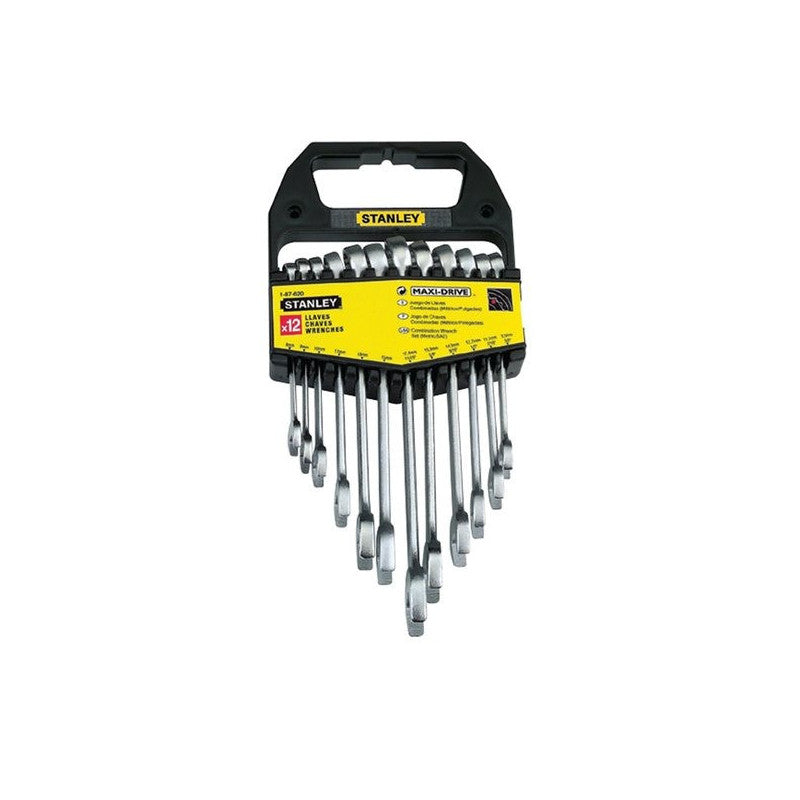 [71-608] -Juego 12 Llaves Combinadas De 8, 9, 10, 11, 13 Y 15 Mm, 11/16, 5/8, 9/16, 1/2, 7/16 Y 3/8 Pulg, 12 Puntos. Marca Stanley