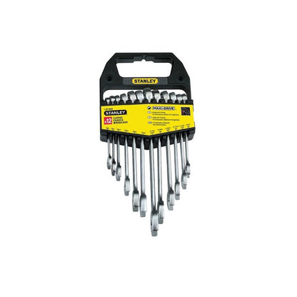 [71-608] -Juego 12 Llaves Combinadas De 8, 9, 10, 11, 13 Y 15 Mm, 11/16, 5/8, 9/16, 1/2, 7/16 Y 3/8 Pulg, 12 Puntos. Marca Stanley