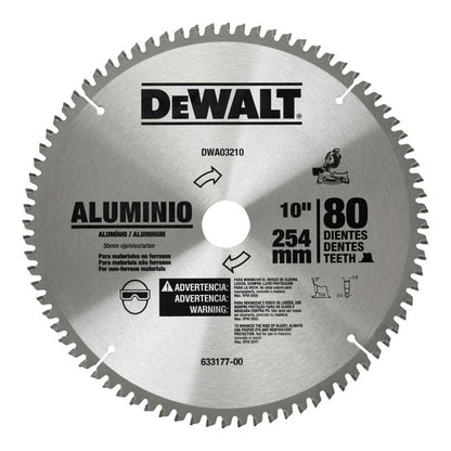 [DWA03210] -Disco De Sierra, 10 Pulg, Eje 30 Mm Adaptador De 1, 5/8, 3/4 Pulg, 80 Dientes De Carburo, P/Aluminio. Marca Dewalt