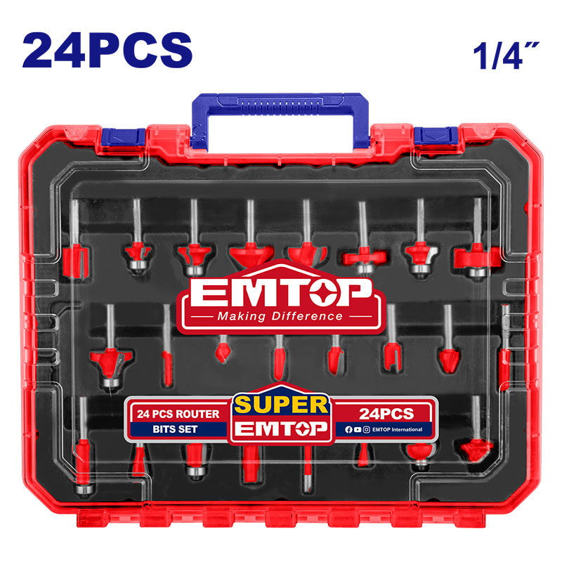 [ULRRT24142] -Juego De 24 Cuchilla Para Router, Milimetricas, Vastago 1/4. Emtop