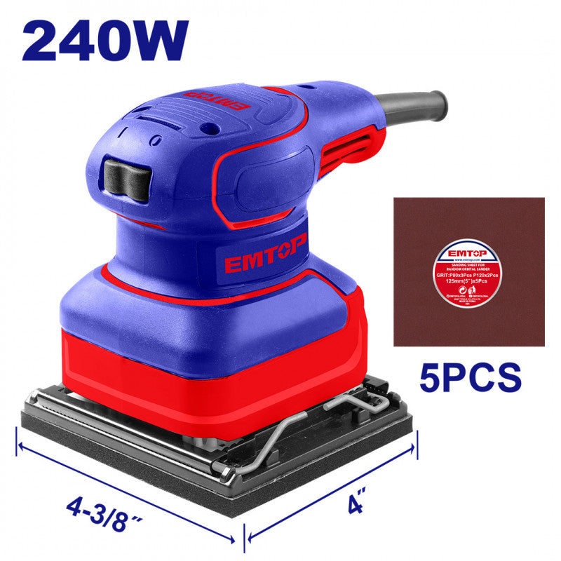 [ULFSR2402] -Lijadora De Palma, 1/4 De Hoja, Orbital, 240 Watts. Marca Emtop