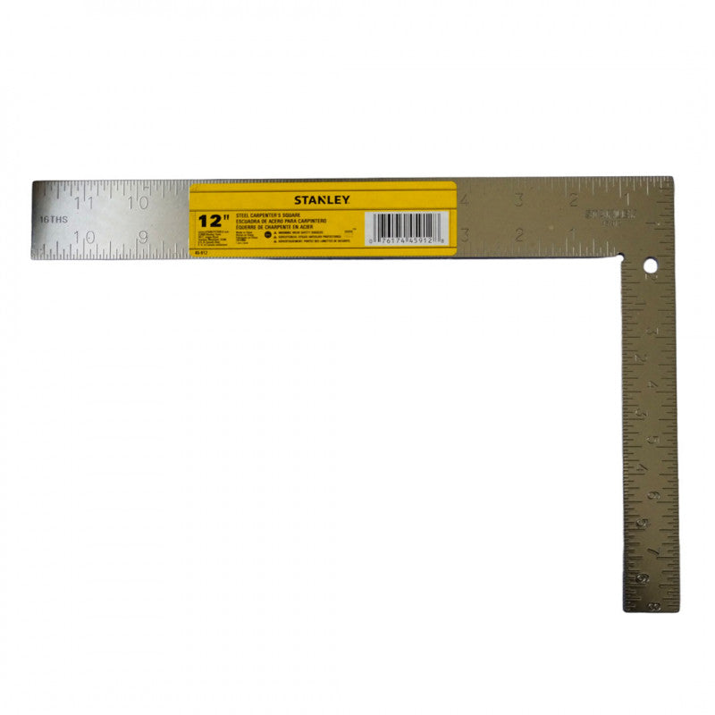 [45-912] -Escuadra De Acero, Para Carpintero, Medida En Pulgadas, Tamaño 12 X 8 Pul. Marca Stanley