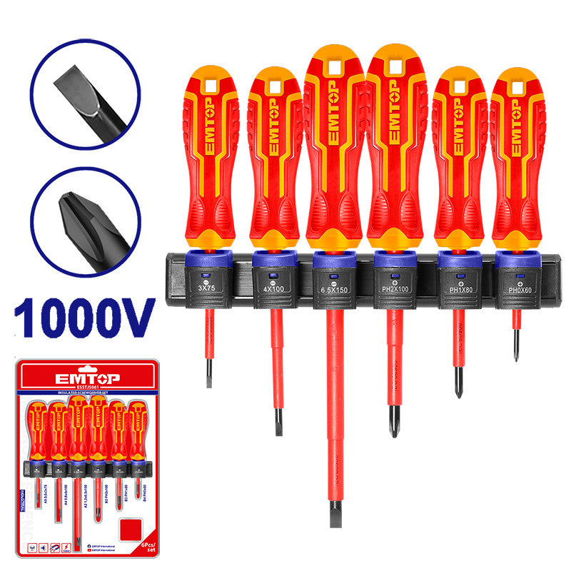 [ESSTJS061] -Juego De 6 Destornilladores Aislados, 1,000 Voltios. Marca Emtop