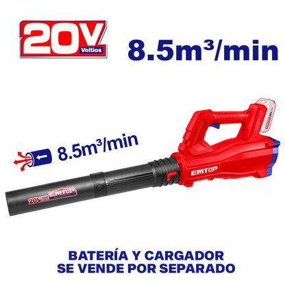 [ELAB20323] -Sopladora Inalambrica, De 20 Voltios, 15,000 Rpm, Volumen De Aire 8.5 M/Min. Sin Bateria Ni Cargador. Emtop