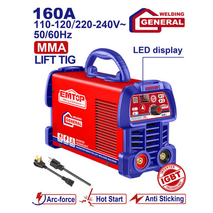 [ULWDEM1652] -Soldadora Inverter Mma/Tig Lift, 160 Amperios, 110 Y 220 Voltios, Tegnologia Inverter Igbt. Emtop