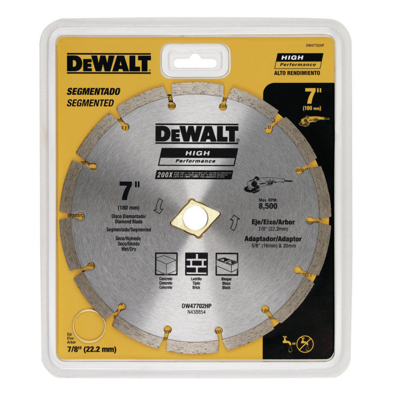 [DW47702HP] -Disco Diamantado, 7 Pulg, Cortes En Seco, Borde Segmentado, Con Arandela De Ajuste De 7/8 Y 5/8 Pulg. Marca Dewalt