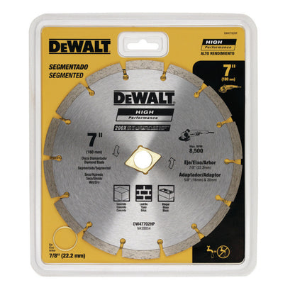 [DW47702HP] -Disco Diamantado, 7 Pulg, Cortes En Seco, Borde Segmentado, Con Arandela De Ajuste De 7/8 Y 5/8 Pulg. Marca Dewalt