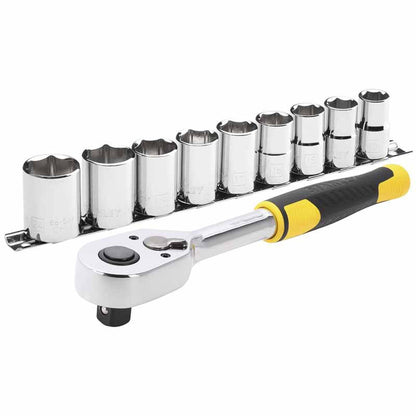 [STMT82671-0] -Juego De 10 Piezas, Copas Raiz De 1/2, En Milimetros Con Ratchet De Desconector Rapido Y Portacopas. Marca Stanley