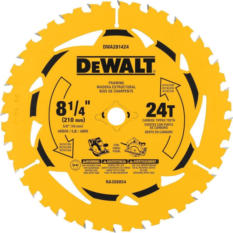 [DWA281424] -Disco De Sierra, 8-1/4 Pulg, Eje 5/8 Pulg, 24 Dientes De Carburo, Para Cortes En Madera. Dewalt