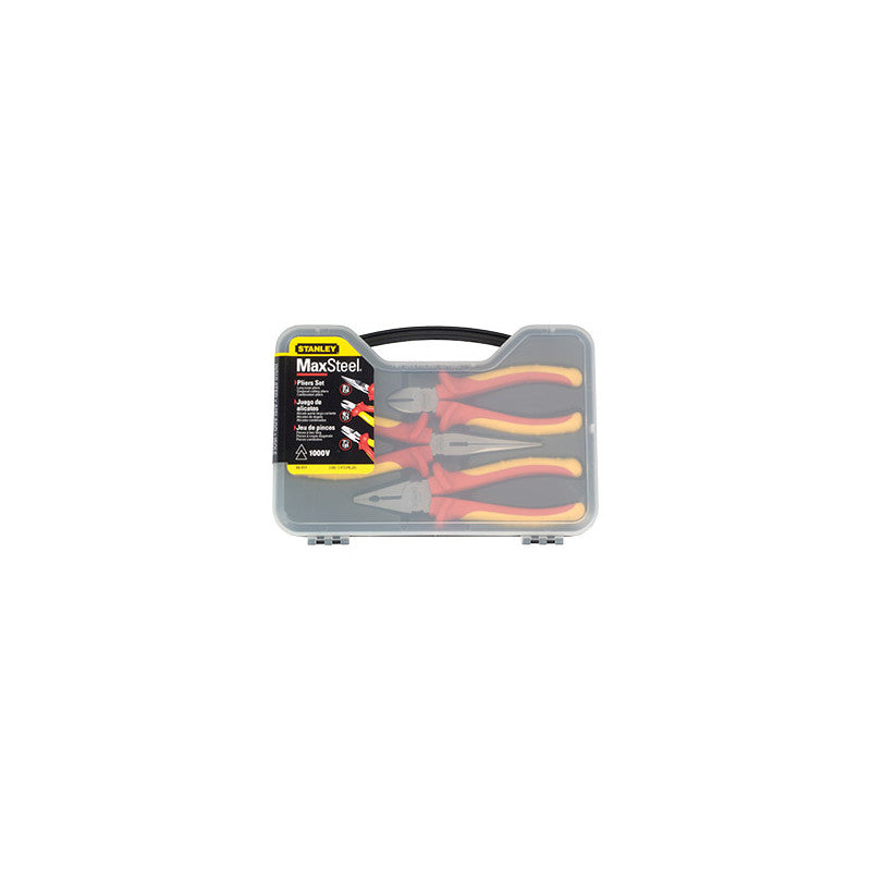 [84-011] -Juego De 3 Alicates Maxsteel Vde 1000v,Para Electricista, Corte Diagonal Y Punta Larga. Marca Stanley