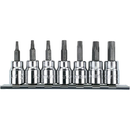 [87-342] -Juego De 7 Puntas Torx, Raiz De 3/8 Con Portacopas. Marca Stanley