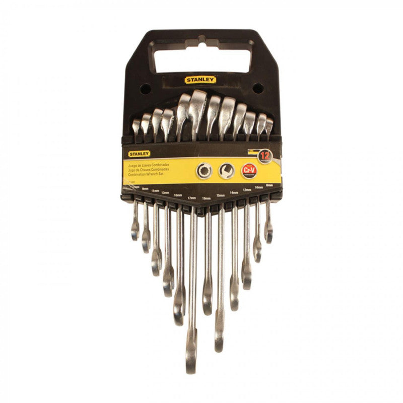 [71-607] -Juego 12 Llaves Combinadas Milimetricas, De 7, 8, 9, 10, 11, 12, 13, 14, 15, 16, 17, 19 Mm, 12 Puntos. Marca Stanley
