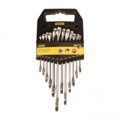 [71-607] -Juego 12 Llaves Combinadas Milimetricas, De 7, 8, 9, 10, 11, 12, 13, 14, 15, 16, 17, 19 Mm, 12 Puntos. Marca Stanley