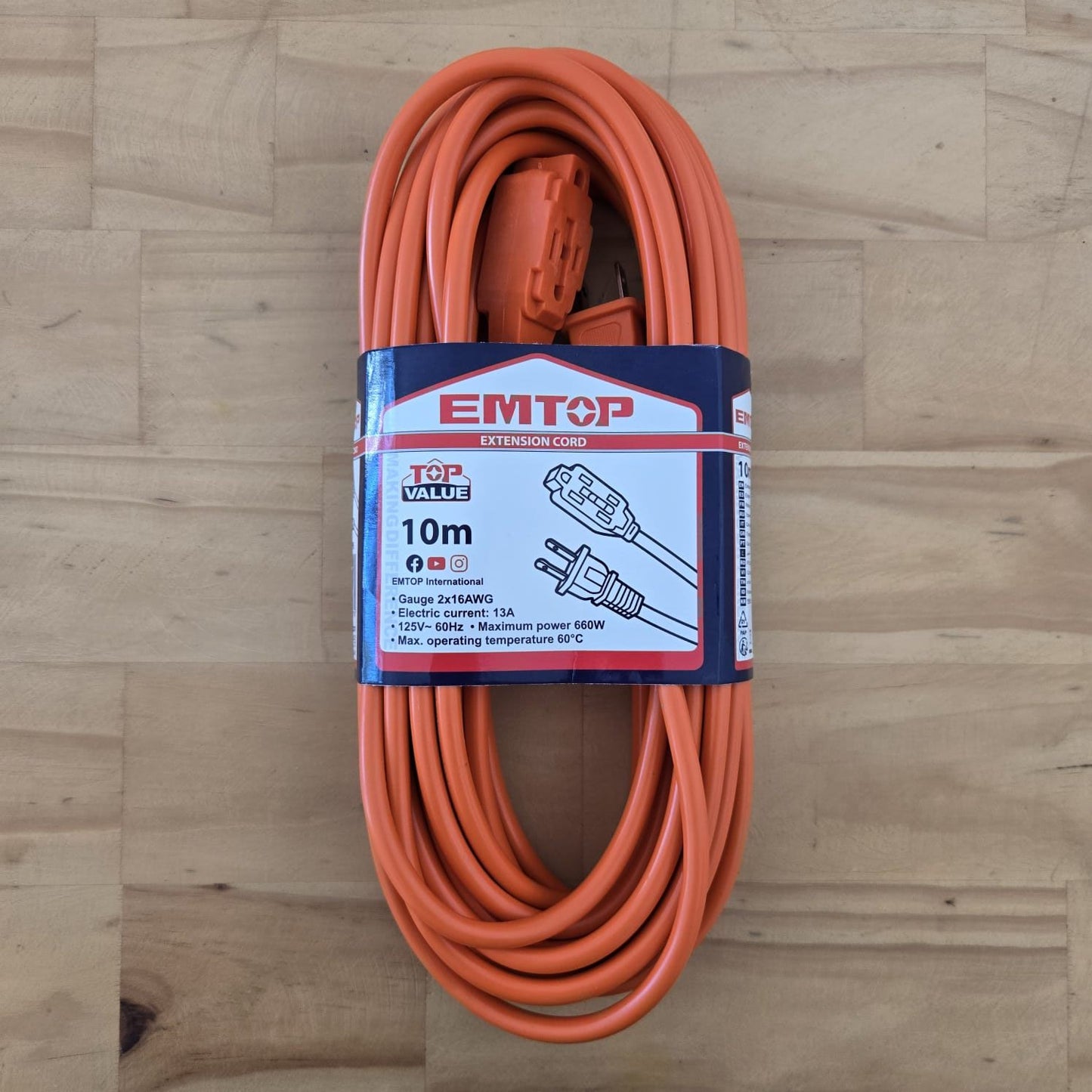 EXTENSION ELECTRICA NARANJA, DE 10 METROS, CALIBRE 2X16 AWG. EMTOP