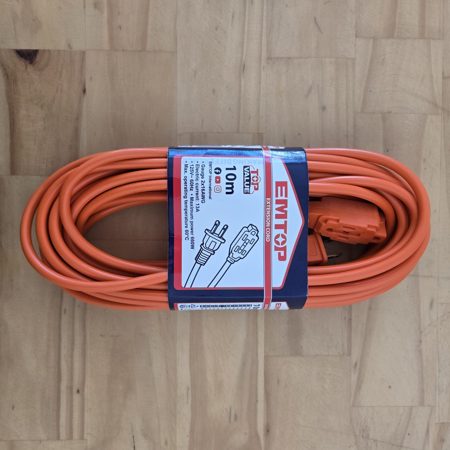 EXTENSION ELECTRICA NARANJA, DE 10 METROS, CALIBRE 2X16 AWG. EMTOP