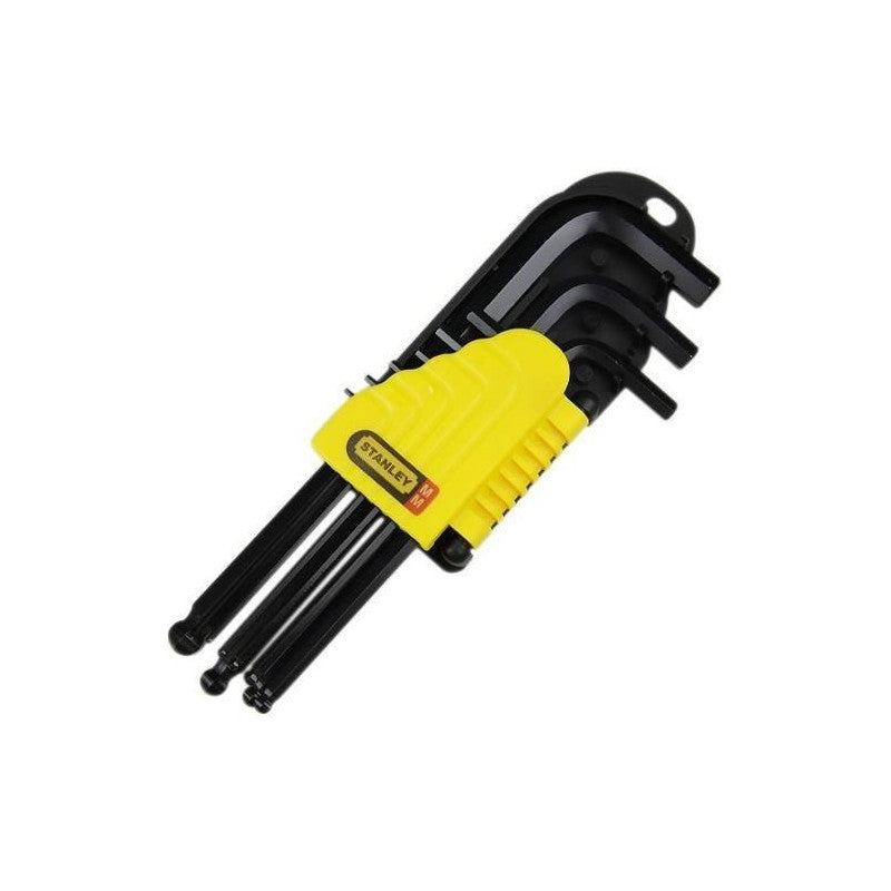 [69-256] -Juego De 9 Llaves Hexagonales/Allen Largas Con Punta Redonda, Largas, Ametricas, De 1.5 A 10 Mm. Marca Stanley