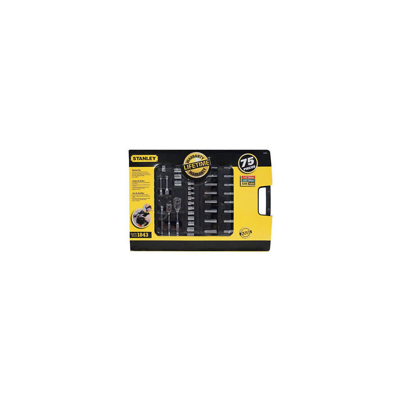 [96-010] -Juego De 75 Herramientas Mecanicas, Copas, Extensiones Y Rathcets, Con Maleta Plastica. Marca Stanley