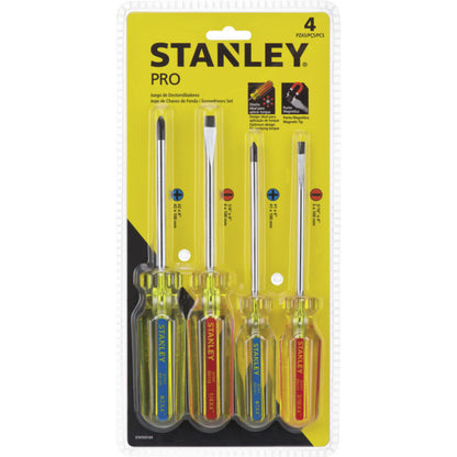 [STHT69169] -Juego De 4 Destornilladores Pro,2 Planos, Ancho 1/4 Y 3/16,Largo 4 Pulg, 2 Phillips, No.1 Y 2, Largo 4 Pulg. Stanley
