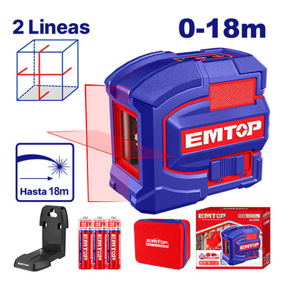 [ESLE21503] -Nivel Laser, 18 Metros, 2 Lineas Rojas, Linea Horizontal Y Vertical. Emtop