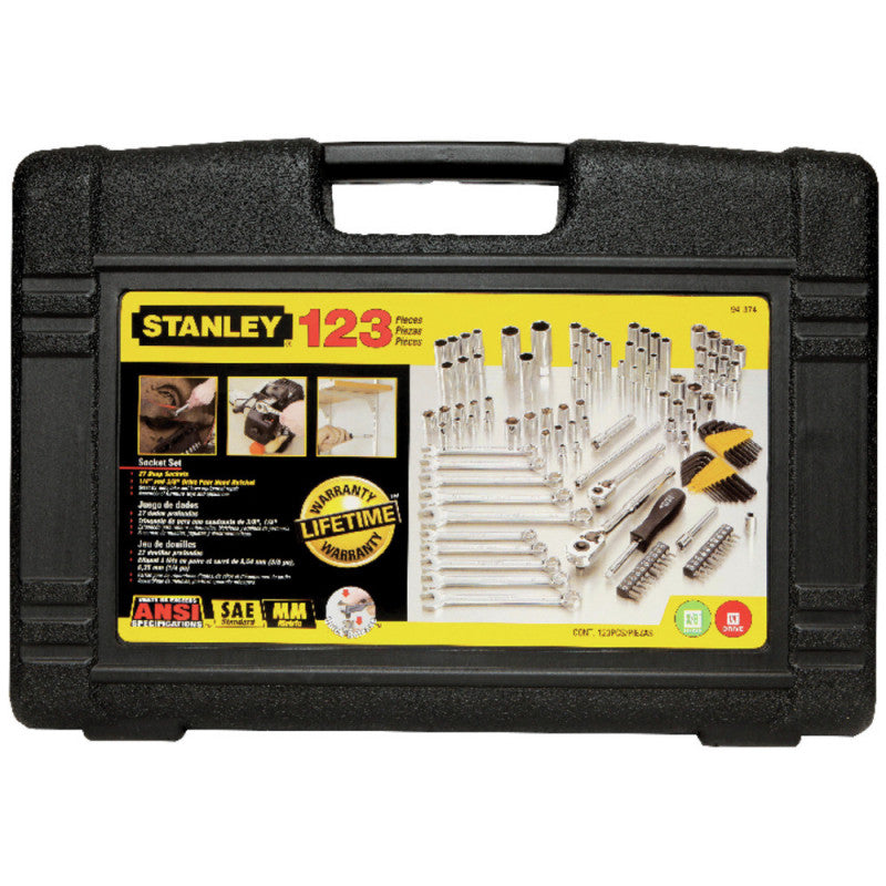 [94-374] -Juego De 123 Herramientas Mecanicas, Copas, Ratchets, Llaves, Extensiones, Puntas, Adaptadores. Marca Stanley
