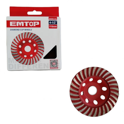 [EDGH011151] -Copa Diamantada, Diametro 4-1/2 Pulgadas, Eje De 1 Pulgada. Marca Emtop