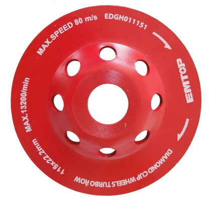 [EDGH011151] -Copa Diamantada, Diametro 4-1/2 Pulgadas, Eje De 1 Pulgada. Marca Emtop