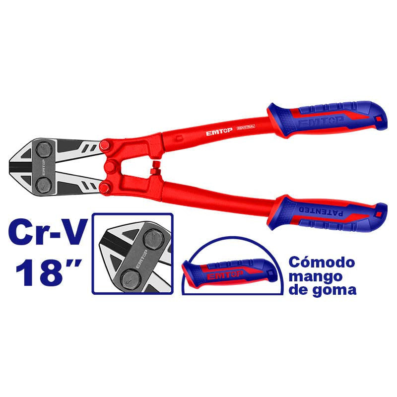 [EBCR1801] -Corta Pernos 18 Pulgadas, Comodo Mango De Goma, Cuchilla De Cromo Vanadio. Marca Emtop