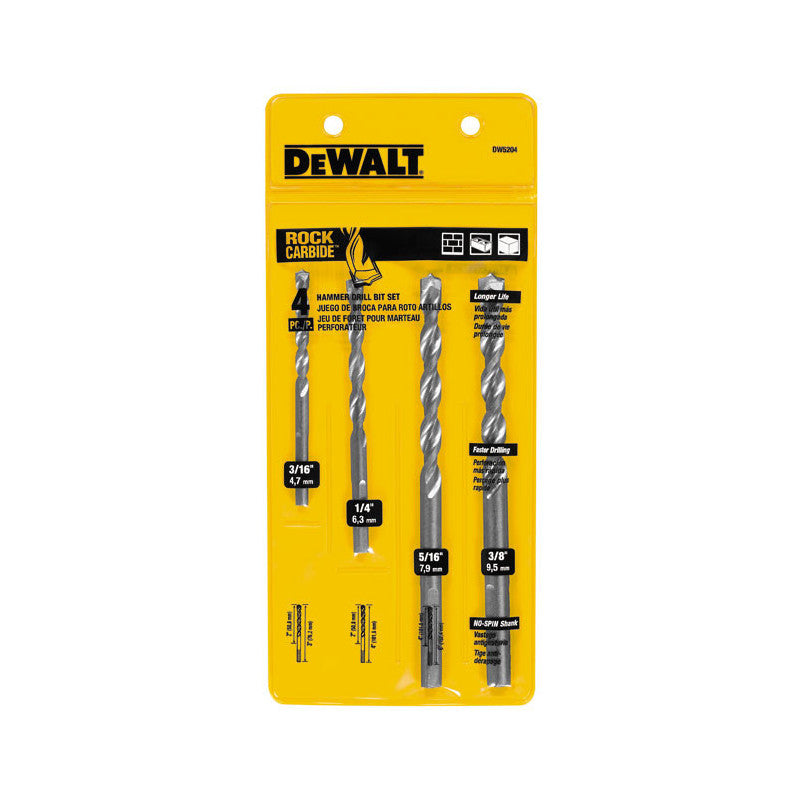 [DW5204  Y] -Set De 4 Brocas Para Concreto, 3/16, 1/4, 5/16, 3/8 Pulg. Marca Dewalt