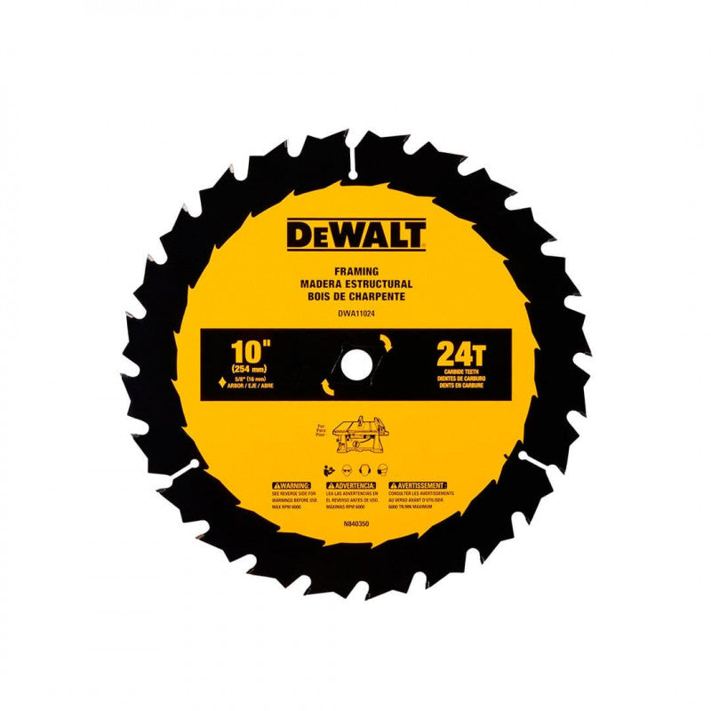 [DWA11024] -Disco De Sierra, 10 Pulg, Eje 5/8 Pulg, 24 Dientes De Carburo, P/Cortes Longitudinales Rapidos En Madera. Marca Dewalt