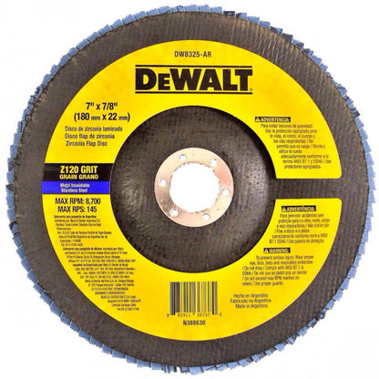 [DW8325-AR] -Disco De Zirconio, 7 Pulg X 7/8 Pulg, Grano 120, Flap Disc. Marca Dewalt