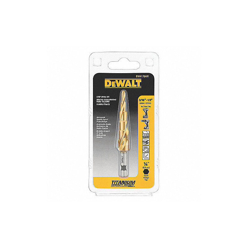 [DWA1784IR] -Broca Escalonada, 3/16 Pulg Hasta 1/2 Pulg, Hex 1/4 Pulg, De Titanio. Marca Dewalt