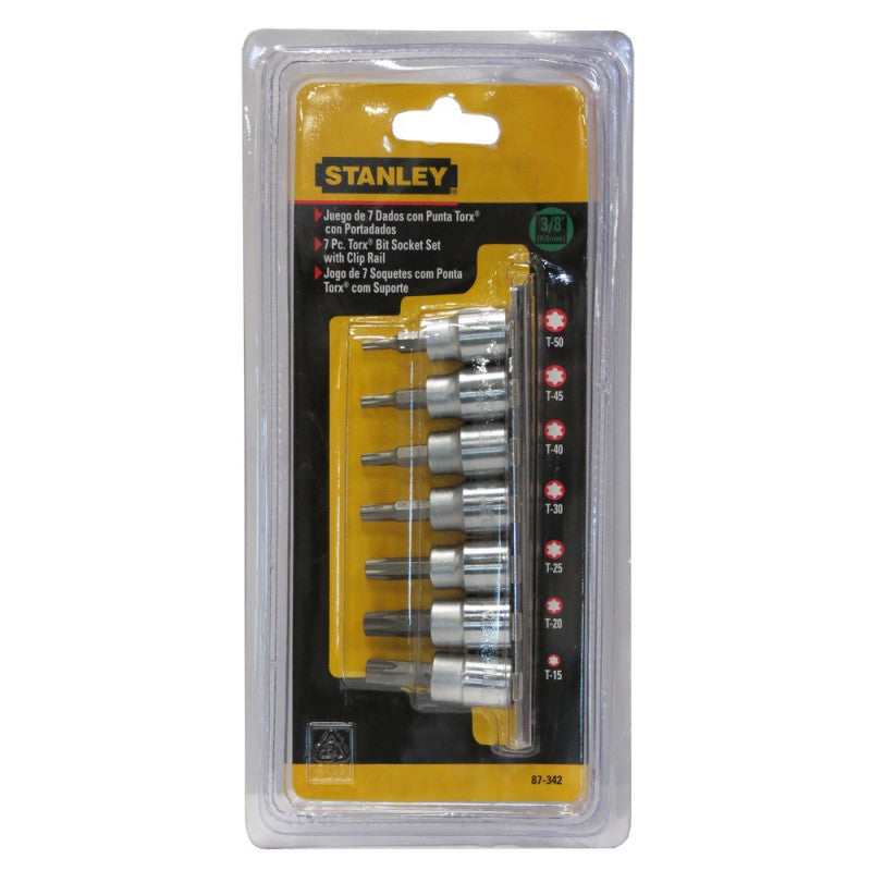 [87-342] -Juego De 7 Puntas Torx, Raiz De 3/8 Con Portacopas. Marca Stanley