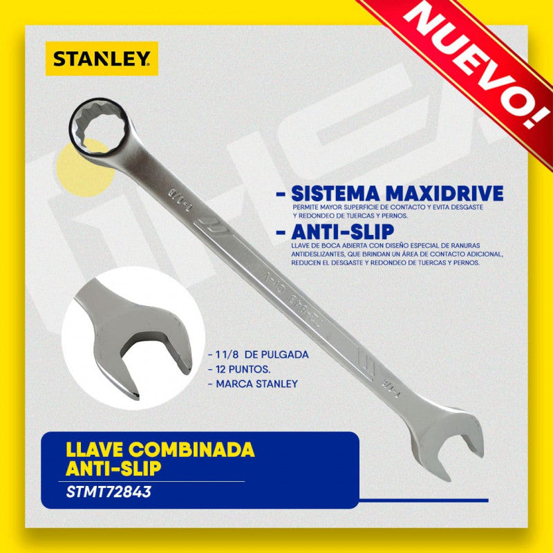 [STMT72843] -Llave Combinada Anti-Slip, 1 1/8 De Pulgada, 12 Puntos. Marca Stanley