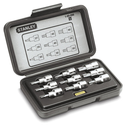 JUEGO DE 9 COPAS TORX, RAIZ DE 1/2 PULGADA, CON CAJA PLASTICA. MARCA STANLEY