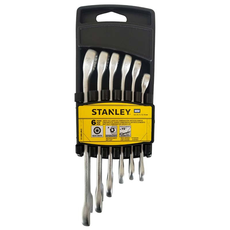 [STMT73647-LA] -Juego De 6 Llaves Combinadas Antislip Milimetricas Incluye 8, 9, 10, 11, 13 Y 14 . Marca Stanley