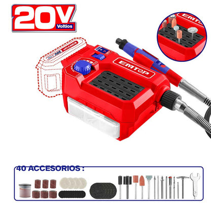 [ELMG2001] -Roto Tool/Rectificador De Matrices, Inalambrico 20v, 5000 A 33000 Rpm. 40pcs, Sin Bateria Ni Cargador. Bare Tool. Emtop