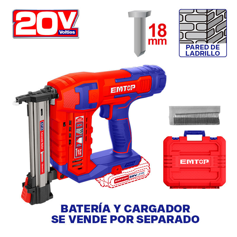 [ELSTLI3805] -Clavadora Para Concreto Inalambrica, 3/4 Pulg, 20v, Ladrillo, Lamina Y Madera, Sin Bateria Ni Cargador. Bare Tool. Emtop
