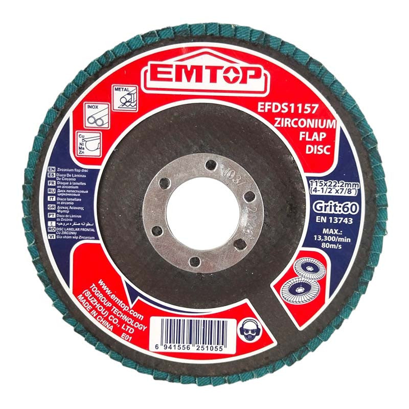 [EFDS1157]-DISCO LAMINADO DE ZIRCONIO 4-1/2 X 7/8 PULGADA, GRANO 60. MARCA EMTOP